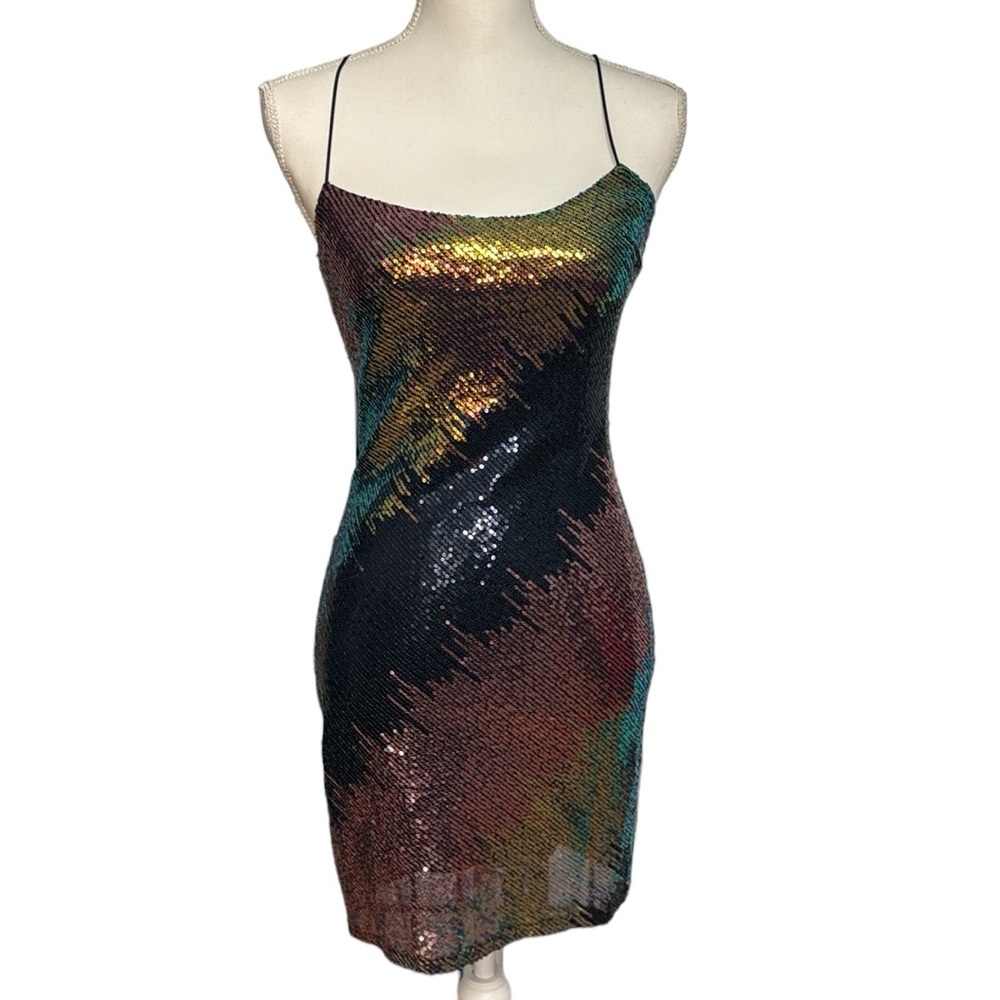 🆕 NWOT City Vibes Sequined Strappy Party Club Date Night Dress Multicolor Sz Sm